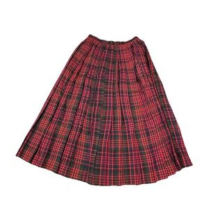 Vtg USA Austin Hill Wool Skirt Women's Size 12 Red Green Plaid Pleated ILGWU